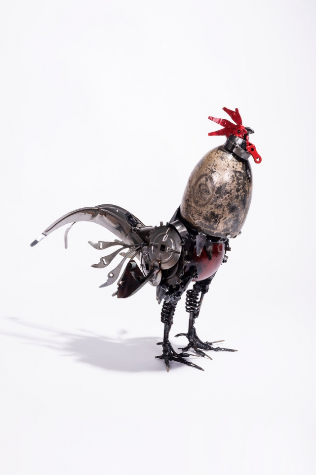 Magnificent rooster made using an antique trophy "The Globe Cup"